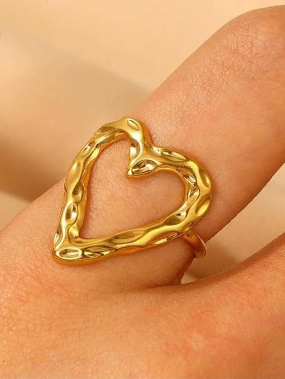 Chunky Gold Heart Ring Statement 14K Gold Plated